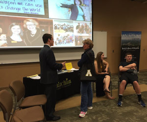 History Ed ACES students Zach Beasley and Katie Haynes speak to parents and rising freshmen at the 2016 App State Spring Open House