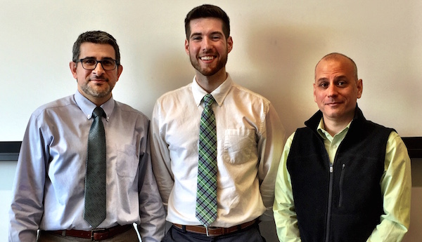 Santos with members of his Honors Thesis committe: Dr. Rwany Sibaja (History), Dr. Peter Nelson (Leadership and Educational Studies),